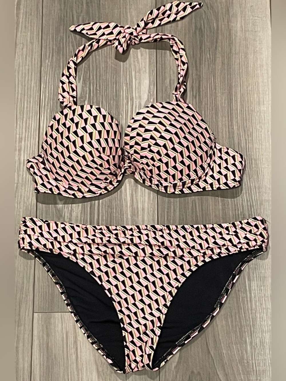Pink Padded Push-up Wire Halter Bikini Top & Bottom
